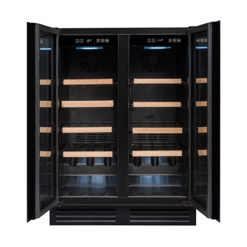 Avintage 600mm 47 Bottle Dual Zone Undercounter Wine Cooler AVU49DPB1 Empty and Fully Open