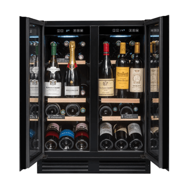 Avintage 600mm 47 Bottle Dual Zone Undercounter Wine Cooler AVU49DPB1 Fully Open