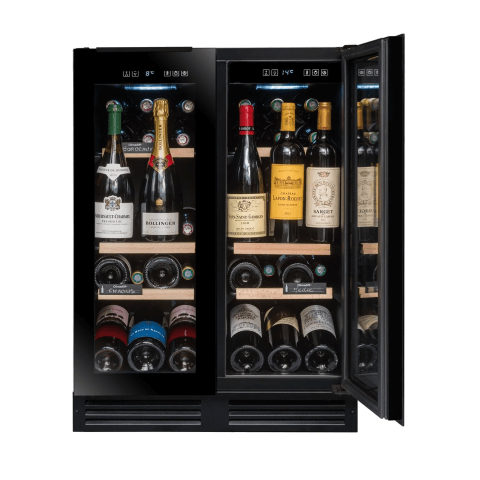 Avintage 600mm 47 Bottle Dual Zone Undercounter Wine Cooler AVU49DPB1 Half Open