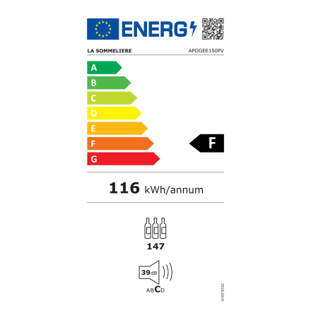 La Sommeliere 147 Bottle Single Zone Free Standing Wine Cabinet APOGEE150PV Energy Label