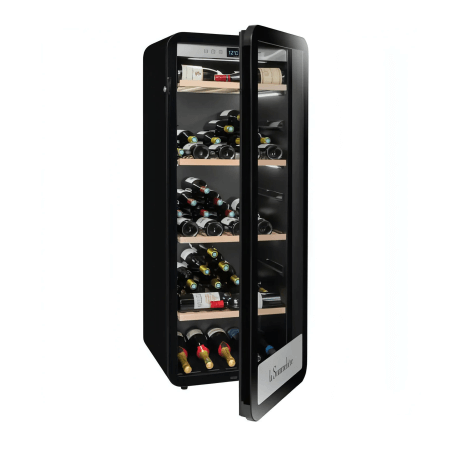 La Sommeliere 147 Bottle Single Zone Free Standing Wine Cabinet APOGEE150PV Front View Turned Half Open