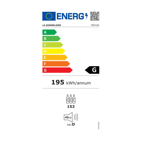 La Sommeliere 152 Bottle Dual Zone Freestanding Wine Cabinet PRO160N Energy Label