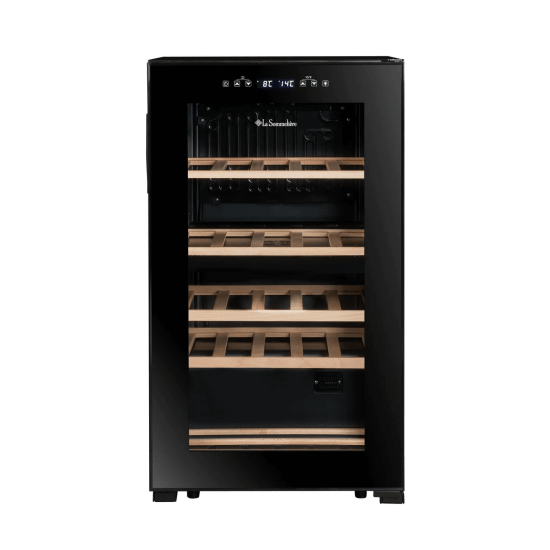 La Sommeliere 32 Bottle Dual Zone Freestanding Wine Cooler - SLS32DZBLACK Front View Empty