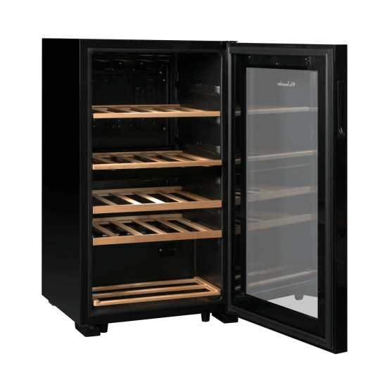 La Sommeliere 32 Bottle Dual Zone Freestanding Wine Cooler - SLS32DZBLACK Fully Open, Empty and Turned