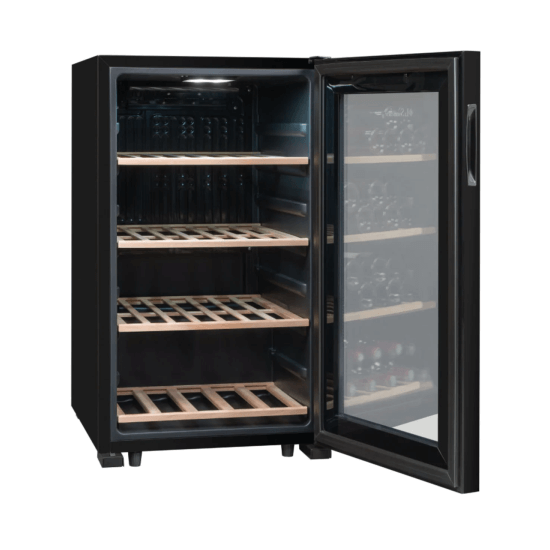 La Sommeliere 52 Bottle Freestanding Wine Fridge - LS52BLACK Fully Open and Empty