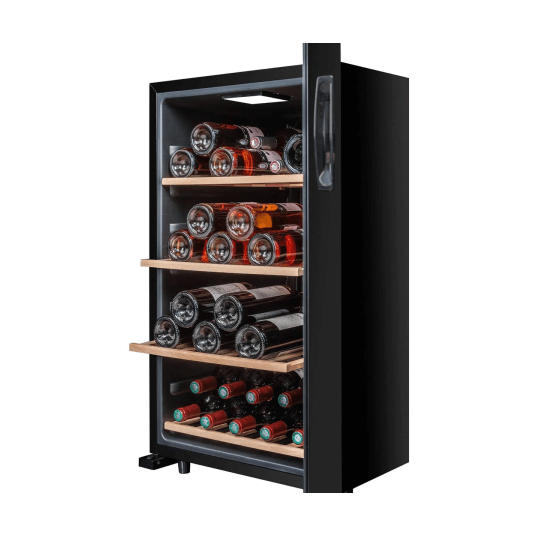 La Sommeliere 52 Bottle Freestanding Wine Fridge - LS52BLACK Fully Open Reverse