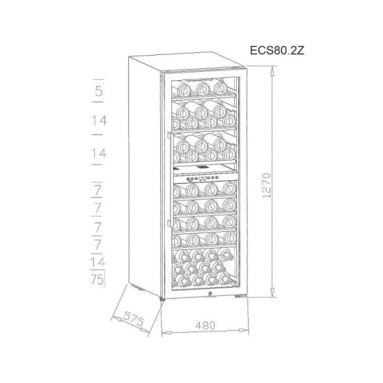 La Sommelière 75 Bottle Dual Zone Freestanding Wine Cooler - ECS81.2Z Capacity Diagram