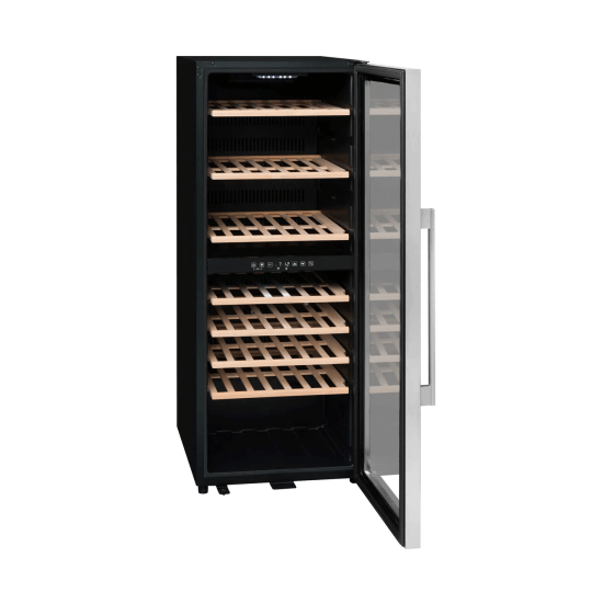 La Sommelière 75 Bottle Dual Zone Freestanding Wine Cooler - ECS81.2Z Fully Open, Turned and Empty