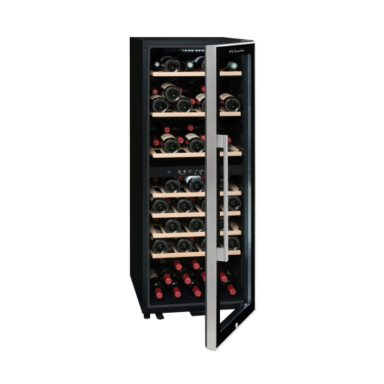 La Sommelière 75 Bottle Dual Zone Freestanding Wine Cooler - ECS81.2Z Half Open and Turned